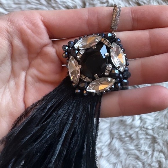 NEW Luxury Feather Earrings Black Silver Rhinestones Limited Chrystal Drop - Picture 4 of 8